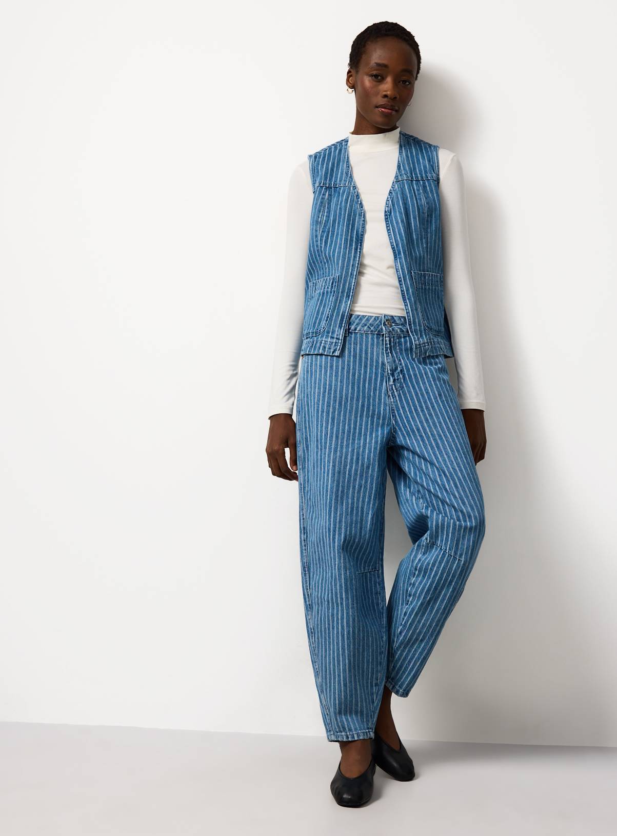 Mid Blue Striped Denim Co-ord Waistcoat 12 - Image 2